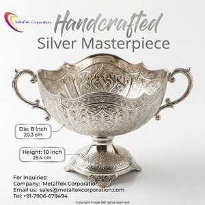 Bol à chocolat décoratif en argent plaqué, artisanal et luxueux, avec piédestal antique et poignées, idéal pour les fruits, les bonbons, ou comme cadeau de mariage. - Product Image 5