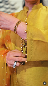 Traditional <b>Yellow</b> Silk Salwar Kameez Pearl Buttons for Women Formal Wedding Wear India Pakistan Style Regular Fit Moisture - Product Image 3