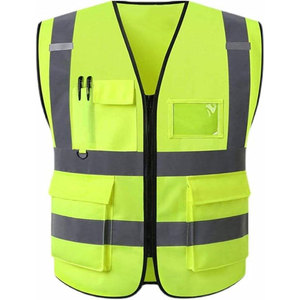 High Visibility Reflective Safety Vest Men's V-neck Zipper Closure Breathable Polyester Workwear with Pockets Casual Summer - Product Image 1
