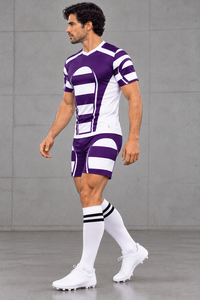 Conjunto de Camiseta y Pantalones Cortos de Rugby Personalizados para Hombre y Mujer, Uniformes de Equipo Estampados en Morado y Blanco, Ropa Deportiva de Rugby al por Mayor - Product Image 4