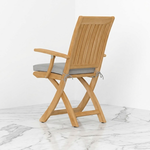 Sillón Plegable de Teca, Silla de Comedor Tradicional de Madera Maciza para Exteriores, Respaldo de Listones, Brazos Curvos, Cojín Gris Extraíble - Product Image 1
