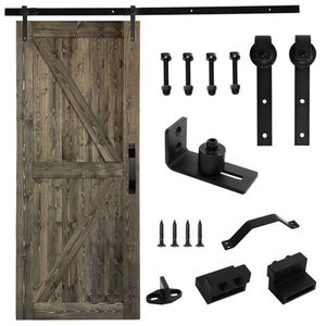 36 In. X 84 In. Solid Spruce Wood Sliding Barn Door Hardware Kit 6.6FT Gray Spray Paint with Handle K Frame 84 In. X 36 In. - Product Image 2