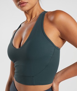 Women's Dark <b>Green</b> Sports Bra And High Waisted Shorts Set With <b>Cropped</b> <b>Top</b> And Minimalist Design For Yoga And Fitness Wear - Product Image 6