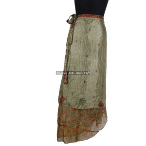 28" Magic Long Reversible Silk <b>Wrap</b> <b>Skirt</b> Bohemian Style Halter 2-Layer Saris Plus Size <b>Wrap</b> Long Silk <b>Skirt</b> - Product Image 2