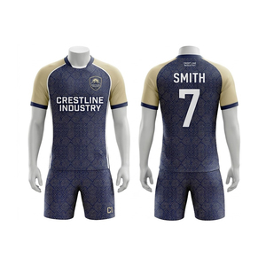 Ensemble short et maillot de football Crestline Industry pour homme, bleu, imprimé géométrique, sublimé, anti-transpiration, uniforme sportif - Product Image 6
