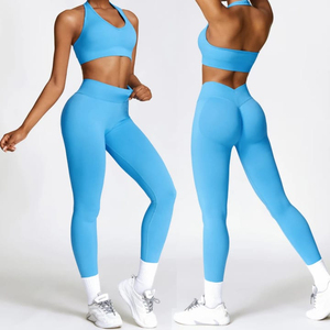 Conjunto de Yoga para Mujer INBOX, Rosa, 2 Piezas, Leggings de Cintura Alta, Top Corto, Sin Costuras, Elástico en 4 Direcciones, Color Sólido, Ropa Deportiva - Product Image 2