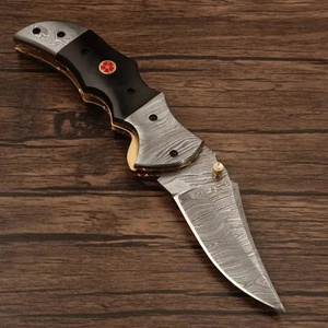 Pasha Enterprises Industrial Grade Damascus Steel Folding Pocket Knife Black Horn Handle Handmade EDC Customizable Blade - Product Image 1