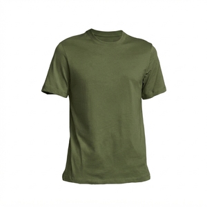 T-shirt à manches courtes pour homme, couleur kaki, col rond, coupe classique, tissu tricoté uni, décontracté - Product Image 6