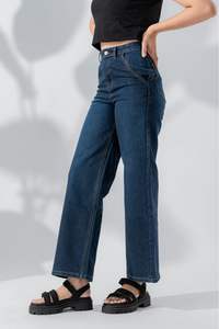 Vaqueros de mezclilla de pierna ancha estilo baggy para mujer, tallas grandes, antiestáticos, transpirables, de alta calidad, personalizables para invierno - Product Image 3