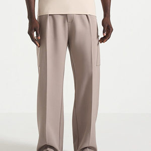 Pantalones de Algodón de Pierna Ancha para Hombre, Cintura Alta con Bolsillos, Tela Oxford Informal, Transpirable, Estilo Otoñal - Product Image 1