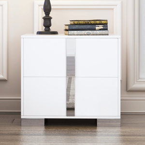 Elegant White <b>Mirrored</b> Bedside <b>Table</b> with 2 Drawers Nightstand with Metal Handle for Bedroom or Living Room - Product Image 6