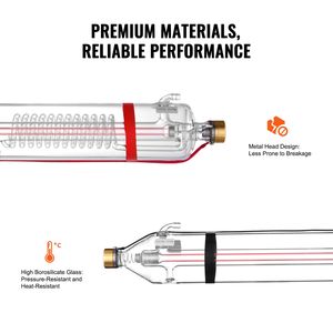 Tubo de Corte Láser de CO2 de 100W, Longitud de 57 (1450 mm), Diámetro de 3.1 (80 mm), Vidrio de Borosilicato, Vida Útil de 10,000 Horas, Cabezal de Metal, Equipo Láser de Alta Potencia - Product Image 6