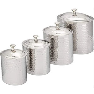 Deluxe Quality Stainless Steel Hammered Canister Set With Nickel Finish Airtight <b>Kitchen</b> <b>Storage</b> Jars For Flour Sugar Coffee - Product Image 5