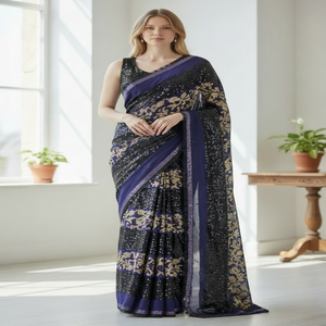 Latest Stunning Fashion Indian Luxurious Saree Embroidery Work Floral Pattern Anti-static Lightweight Woven Breathable - Product Image 1