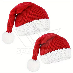Bonnet tricoté de Noël, rouge et vert, à rayures contrastées, avec pompon, pour adulte unisexe, idéal pour les fêtes d'hiver - Product Image 6