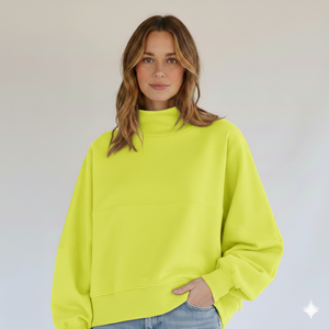 Sweat-shirt décontracté pour femme, coupe ample, col montant, en polaire, polyester/coton, séchage rapide, couleur unie, hiver, décontracté - Product Image 1