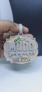 Pendentif Bouclier Mudd Brudda en Moissanite Taille Brillant, Argent Sterling 925 Plaqué Or 18K, Sertissage Micro-Pavé à Griffes, Breloque Hip Hop - Product Image 5