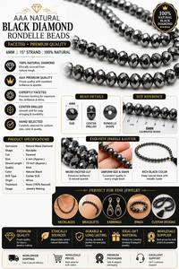Perles Rondelles Facettées en Diamant Noir Naturel Premium 6mm, Fil de Pierres Précieuses Certifiées de 15 Pouces pour la Fabrication de Bijoux en Gros - Product Image 6