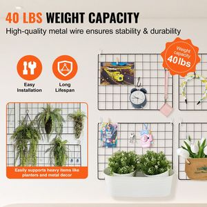 Set di 4 Pannelli a Griglia Metallica per Parete, Organizzatore per Esposizione Foto e Immagini, Sistema di Archiviazione a Parete per Casa e Ufficio - Product Image 3