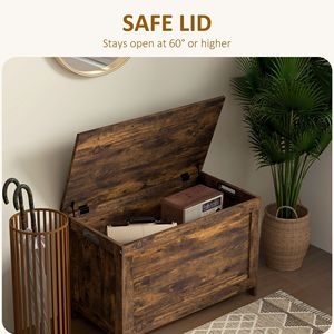 29.9\" Rustic Brown Wooden <b>Storage</b> Trunk for Playroom Kids & Teen <b>Storage</b> <b>Chest</b> with 2 Safety Hinges and Side Handles - Product Image 4