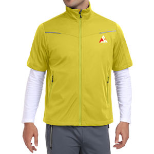 Veste de sport pour homme à demi-zip avant, manches courtes réglables, style baseball, douce, confortable, séchage rapide, tissu extensible - Product Image 1