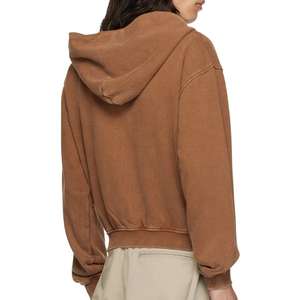 Sweat à capuche court vintage délavé à l'acide avec logo personnalisé, en molleton 100 % coton, zippé, à épaules tombantes - Product Image 2