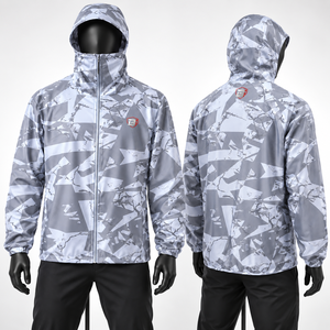 Custom Mens Lightweight Hooded <b>Windbreaker</b> Full Zip Face Cover Abstract <b>Camo</b> Rain Jacket OEM Manufacturer - Product Image 1