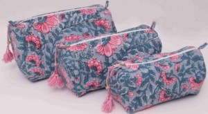 Ensemble de trousses de toilette et de maquillage portables en coton matelassé personnalisé, fait main, motif palmier rose, 3 pièces - Product Image 5
