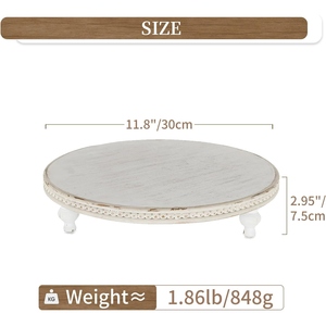 Bandeja decorativa redonda de madera de lujo de 11.8 pulgadas con pedestal de madera, OEM, ODM, bajo MOQ, precio de fábrica, venta al por mayor, suministro a granel. - Product Image 2
