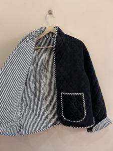 Solid Color Quilted Velvet Reversible Unisex Cotton Jacket Breathable Eco-Friendly Suzani Embroidered Indian Design - Product Image 2