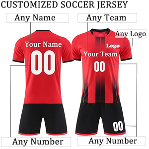 ชุดยูนิฟอร์มฟุตบอลแบบกำหนดเอง เสื้อเจอร์ซีย์โพลีเอสเตอร์ระบายอากาศ กางเกงขาสั้น พิมพ์โลโก้ทีม แห้งเร็ว ผู้ผลิตชุดกีฬาแบบ OEM - Product Image 2