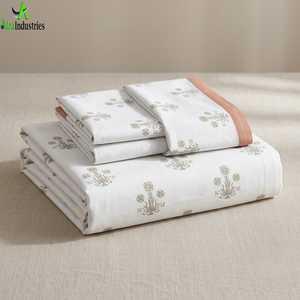 Juego de Sábanas de Algodón Super King 120x120* | Ropa de Cama Suave Premium con Estampado Botánico en Color Blanco Dorado, con 2 Fundas de Almohada, Tela Transpirable - Product Image 4