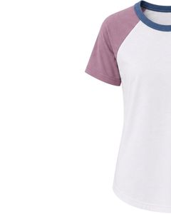เสื้อยืดแร็กแลนสีชมพูอมเทาและสีน้ำเงินเดนิมแบบสั่งทำพิเศษสำหรับผู้หญิง คอกลม แขนสั้น ผ้าฝ้ายผสมเนื้อนุ่ม แฟชั่นฤดูร้อน - Product Image 3