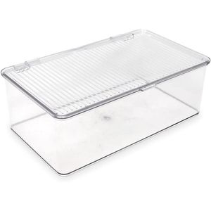 Contenitore Organizzatore Impilabile Medio 10.75 X 6.5 X 3.7, Scatola Trasparente con Coperchio a Cerniera per Casa, Ufficio, Scuola, Frigorifero, Bagno - Product Image 1