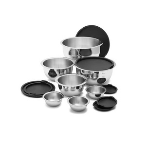 Mirror Polish Metal Bowls Set <b>Graduated</b> Sizes Airtight Lids Home Kitchen Food Serving Minimalist Design - Product Image 1