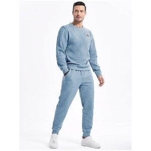 Conjunto Deportivo para Hombre en Poliéster Azul Claro, Cuello Redondo, Manga Larga, Color Sólido, Casual, Otoño, Corte Regular, Pantalones con Cordón y Bolsillos Laterales - Product Image 2