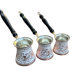 Cafetière turque, grecque, arabe en laiton de couleur blanche, cafetière à poser sur le poêle, Cezve Ibrik Briki avec poignée en bois - Product Image 6