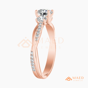 Bague de fiançailles en or rose 14 carats avec trois pierres de moissanite taille ronde, alliance de mariage, bijou de mariée, cadeau pour elle - Product Image 6
