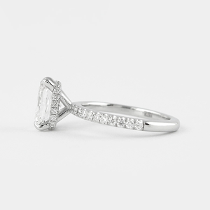 Anillo de Compromiso con Diamante de Corte Radiante, Oro Blanco, Engaste de Garras, Banda Pavé, Joyería Fina Clásica para Mujer - Product Image 2