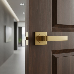 Manija de Puerta Moderna de Latón de Primera Calidad |   Manija Cuadrada Minimalista con Diseño de Rosa para Hogares de Lujo, Hoteles e Interiores de Diseño - Product Image 2