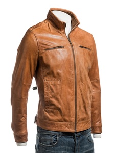 Factory Direct Customizable <b>Winter</b> Auto Racing Leather Bomber <b>Jacket</b> Men High Quality Sheep Skin Stand Collar Reversible Zipper - Product Image 5