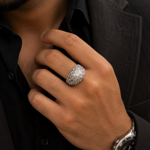 Bezel Moissanite Engagement Men's <b>Ring</b> Plated Yellow <b>Gold</b> Pear And Marquise Diamond Proposal Promise <b>Ring</b> - Product Image 3