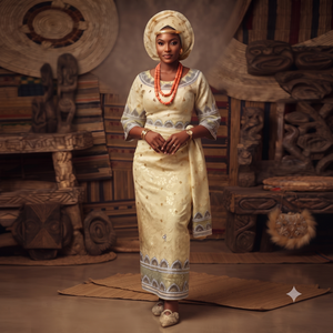 Tela George con Cuentas Crema y Bordado Plateado, Material de Encaje de Lujo para Bodas Nigerianas - Product Image 1