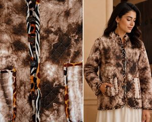 Chaqueta Acolchada Tie Dye para Mujer, Cuello Mandarín, Estampado de Leopardo, Prenda Exterior Vintage, 100% Poliéster, Bolsillos Acolchados, Largo Regular - Product Image 6