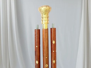 Bastón Antiguo de Latón con Mango Tallado Bañado en Oro, Forma Redonda, Artículo de Colección Artístico - Product Image 2