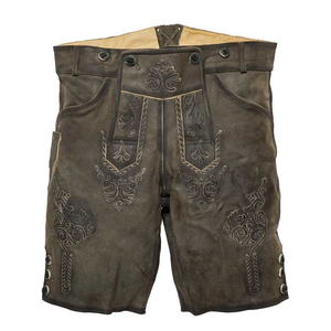 Shorts en cuir bavarois pour hommes, marron, brodés, pantalon traditionnel Trachten, vêtements décontractés pour l'Oktoberfest - Product Image 1