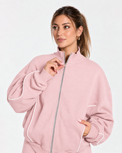 <b>Women</b> Contrastline Zipper Tracksuit Casual Two Piece Set Relaxed Fit <b>Jacket</b> And Wide Leg Pants Matching Outfit Wholesale Apparel - Product Image 4