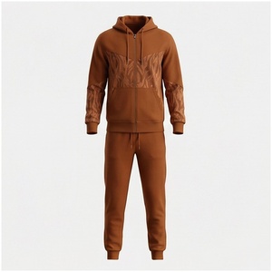 Conjunto Deportivo Marrón para Hombre, Manga Larga, Capucha con Cierre Frontal, Estampado, Transpirable, Corte Regular, para Otoño - Product Image 1
