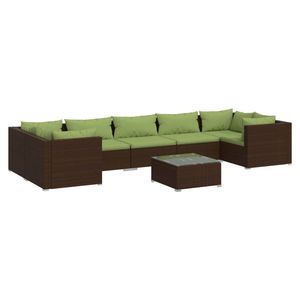 Set Lounge da Giardino in Rattan Marrone 6 Posti, Arredamento da Esterno Design Contemporaneo con Cuscini Verdi - Product Image 2