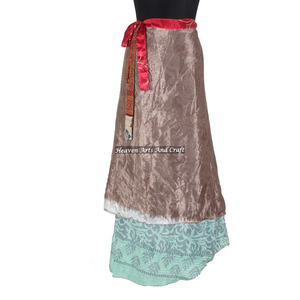 Magic Wrap <b>Skirt</b> / Dress Women Wear Vintage Silk Sari Long Length Wrap Around <b>Skirt</b> 2 Layer Reversible Saree Bohemian Magic <b>Boho</b> - Product Image 6